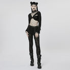 PUNK RAVE Women's Punk Eyelet Ripped Sheer Leggings