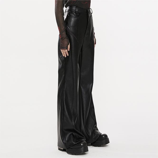 PUNK RAVE Women's Punk Faux Leather Flared Pants