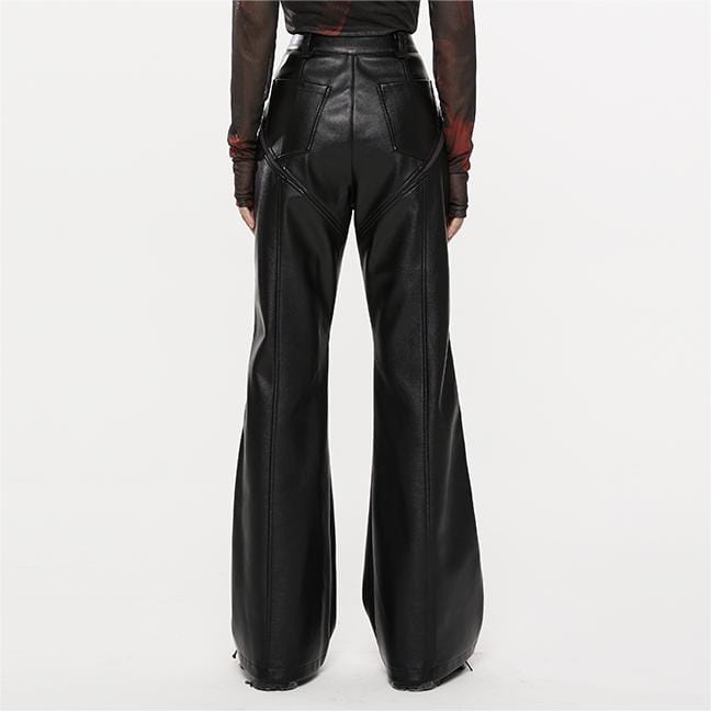 PUNK RAVE Women's Punk Faux Leather Flared Pants