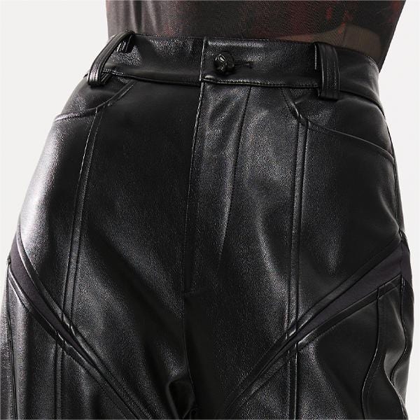 PUNK RAVE Women's Punk Faux Leather Flared Pants