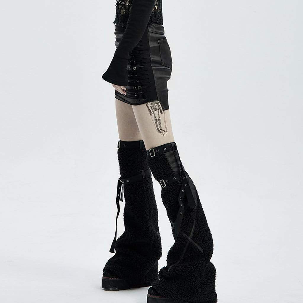 Women's Punk Faux Leather Grommet String Wrapped Skirts