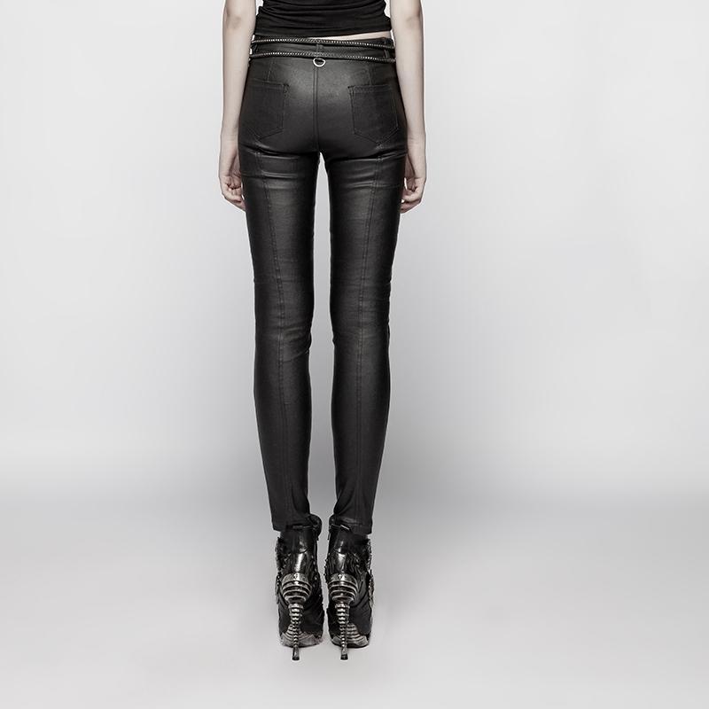 Women's Punk Faux Leather Woven Pants