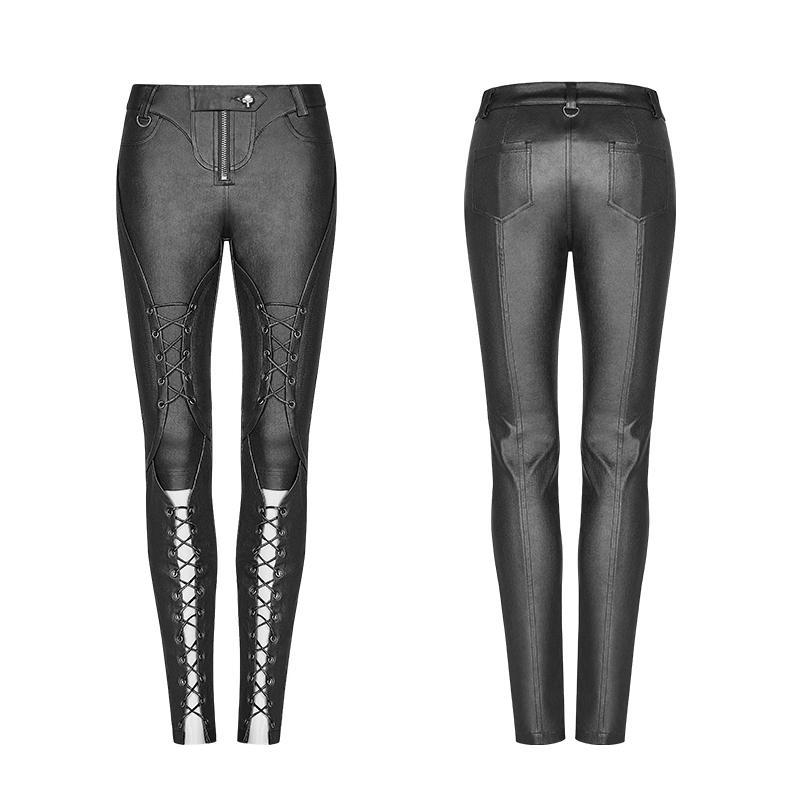 Women's Punk Faux Leather Woven Pants