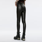 PUNK RAVE Women's Punk Floral Embroidered Faux Leather Leggings