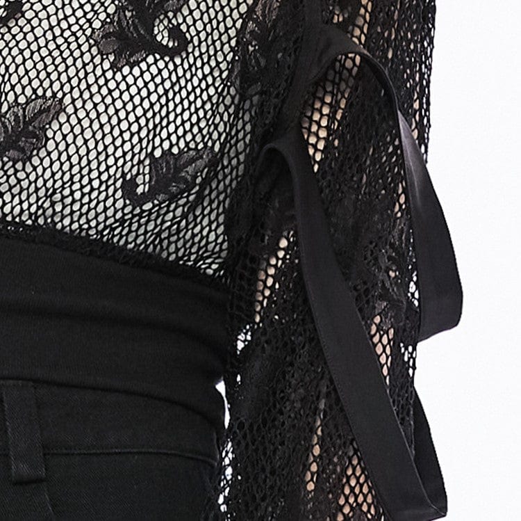 PUNK RAVE Women's Punk Floral Sheer Mesh Short Jacket
