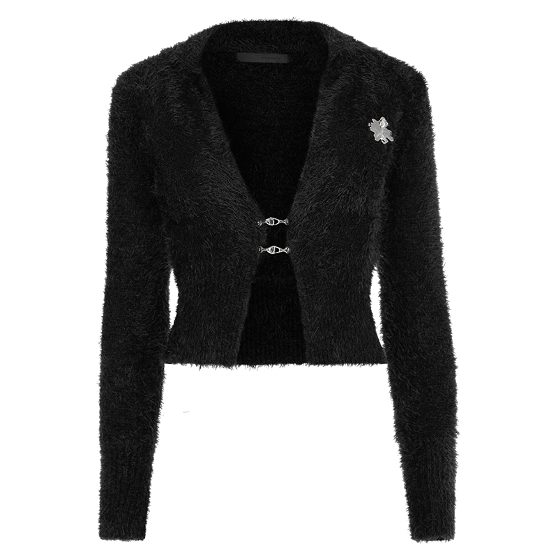 PUNK RAVE Women's Punk Frog Fluffy Short Cardigan