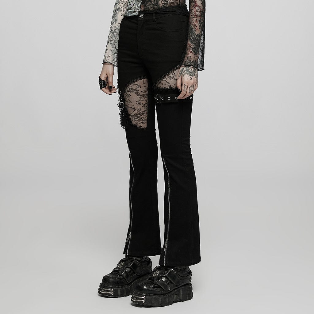 PUNK RAVE Women's Punk Front Zip Cutout Bell-bottoms