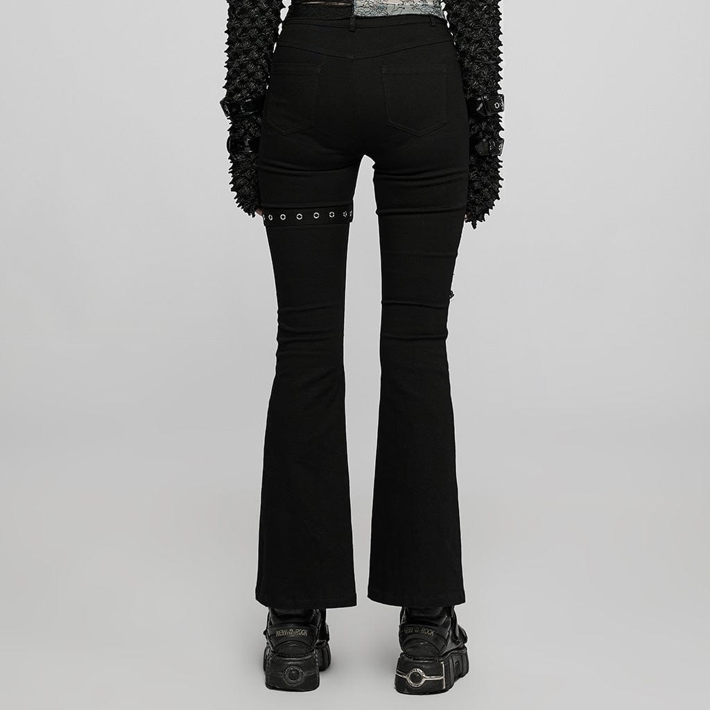 PUNK RAVE Women's Punk Front Zip Cutout Bell-bottoms