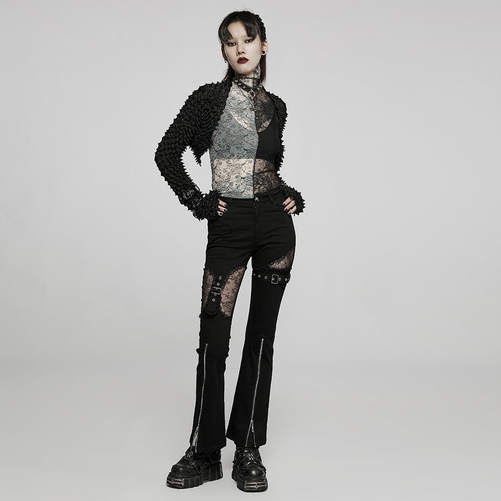 PUNK RAVE Women's Punk Front Zip Cutout Bell-bottoms