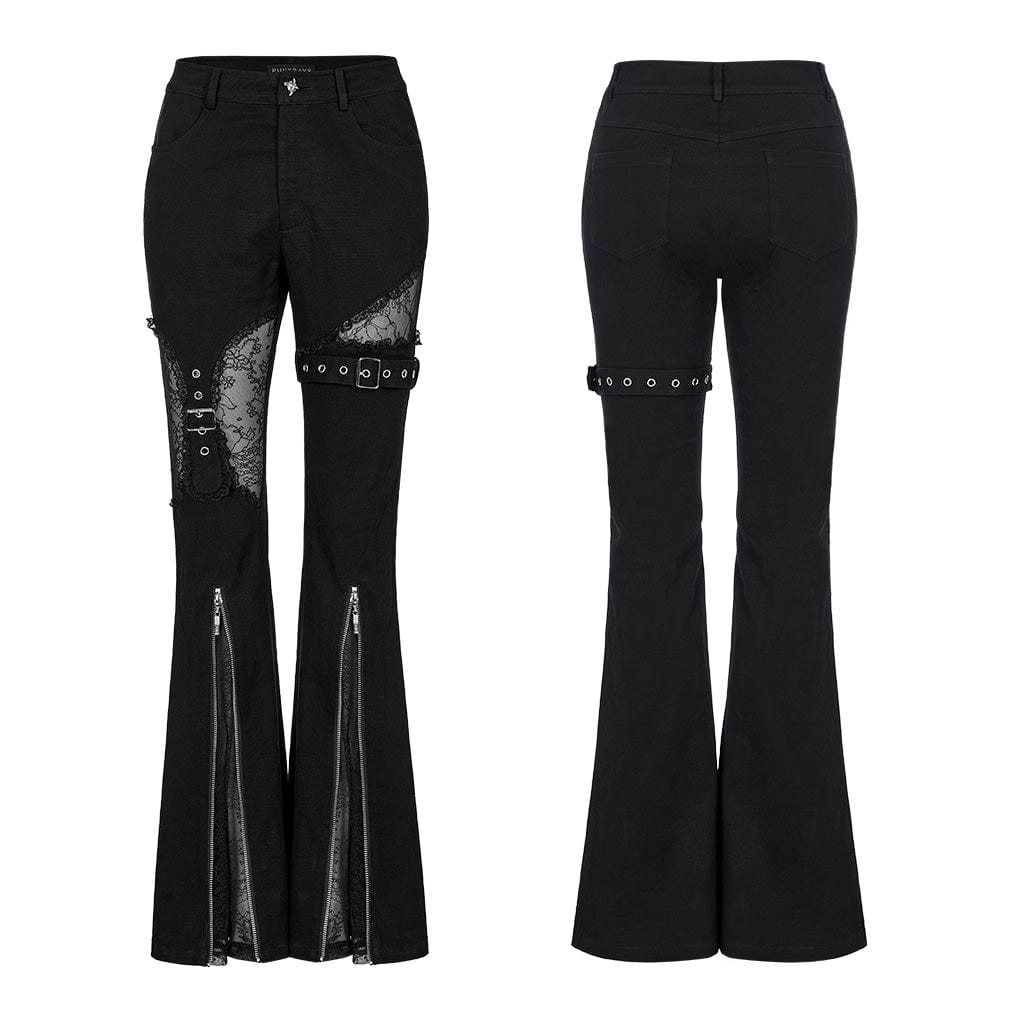 PUNK RAVE Women's Punk Front Zip Cutout Bell-bottoms