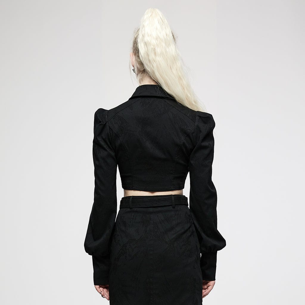 Punk Rave Women's Punk Front Zip Puff Sleeved Jacquard Short Jacket