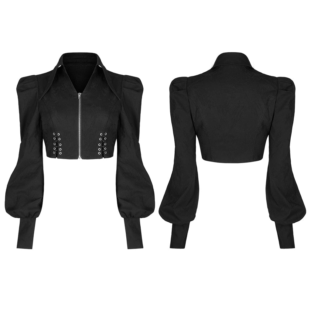 Punk Rave Women's Punk Front Zip Puff Sleeved Jacquard Short Jacket