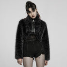 PUNK RAVE Women's Punk Front Zip Woolen Short Coat