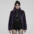 PUNK RAVE Women's Punk Front Zip Woolen Short Coat