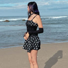 PUNK RAVE Women's Punk Heart Printed Bowknot Slip Dress