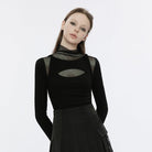 PUNK RAVE Women's Punk High Collar Mesh Splice Shirt