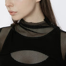 PUNK RAVE Women's Punk High Collar Mesh Splice Shirt