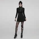 Punk Rave Women's Punk High Collar Ripped Long Sleeved Black Little Dress
