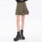 Punk Rave Women's Punk High-waisted Side Slit Pleated Skirt with Belt