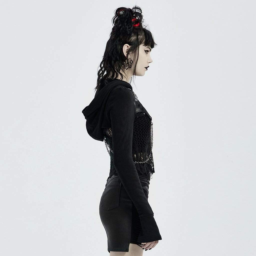 Women's Punk Hooded Cape with Metal Chain