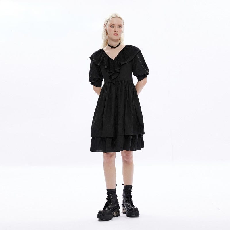 Punk Rave Women's Punk Hooded V-neck Black Little Dress