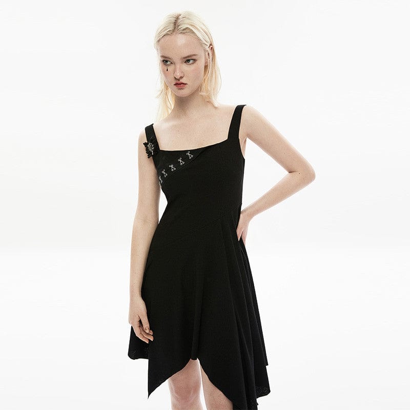 Punk Rave Women's Punk Irregular Hem Black Slip Dress