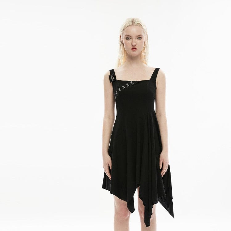 Punk Rave Women's Punk Irregular Hem Black Slip Dress