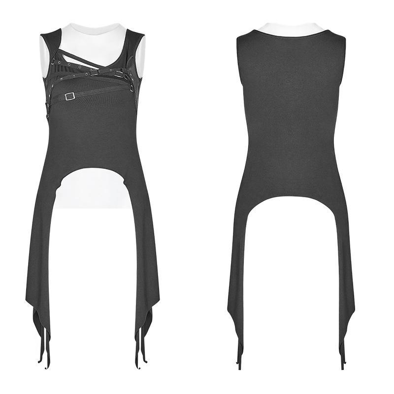 Women's Punk Irregular Hem Black Tank Top