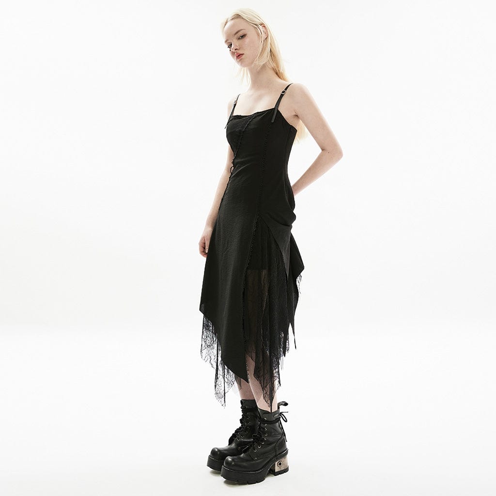 PUNK RAVE Women's Punk Irregular Lace Splice Slip Dress