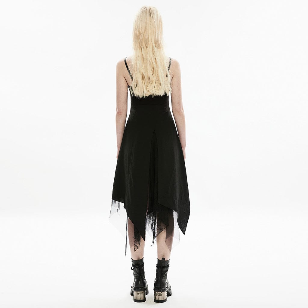 PUNK RAVE Women's Punk Irregular Lace Splice Slip Dress