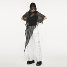 PUNK RAVE Women's Punk Irregular Mesh Cloak with Hood