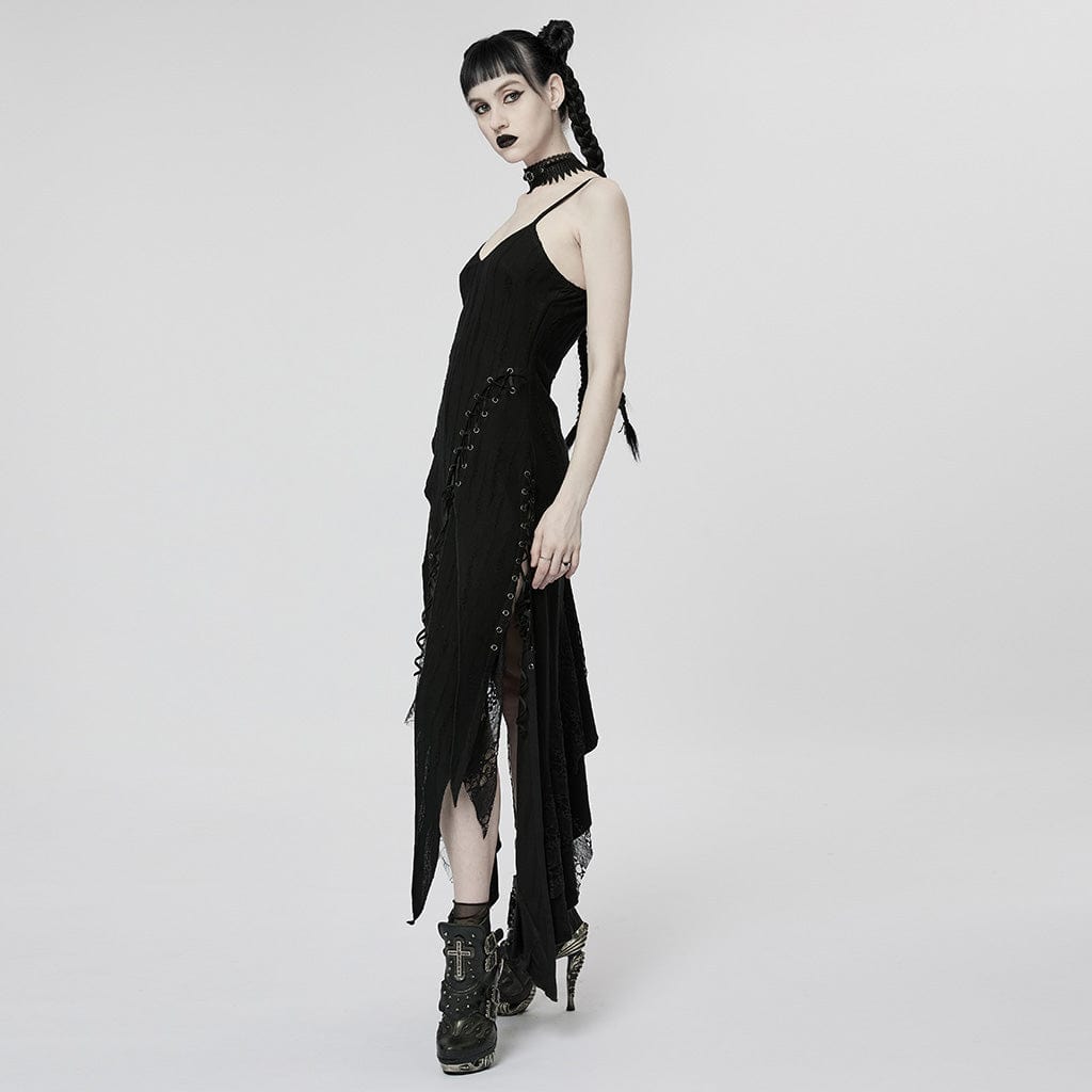 PUNK RAVE Women's Punk Irregular Mesh Splice Slip Dress