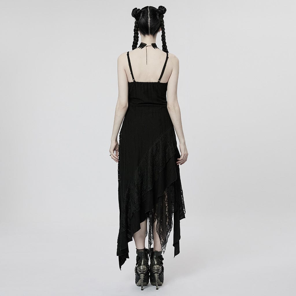 PUNK RAVE Women's Punk Irregular Mesh Splice Slip Dress