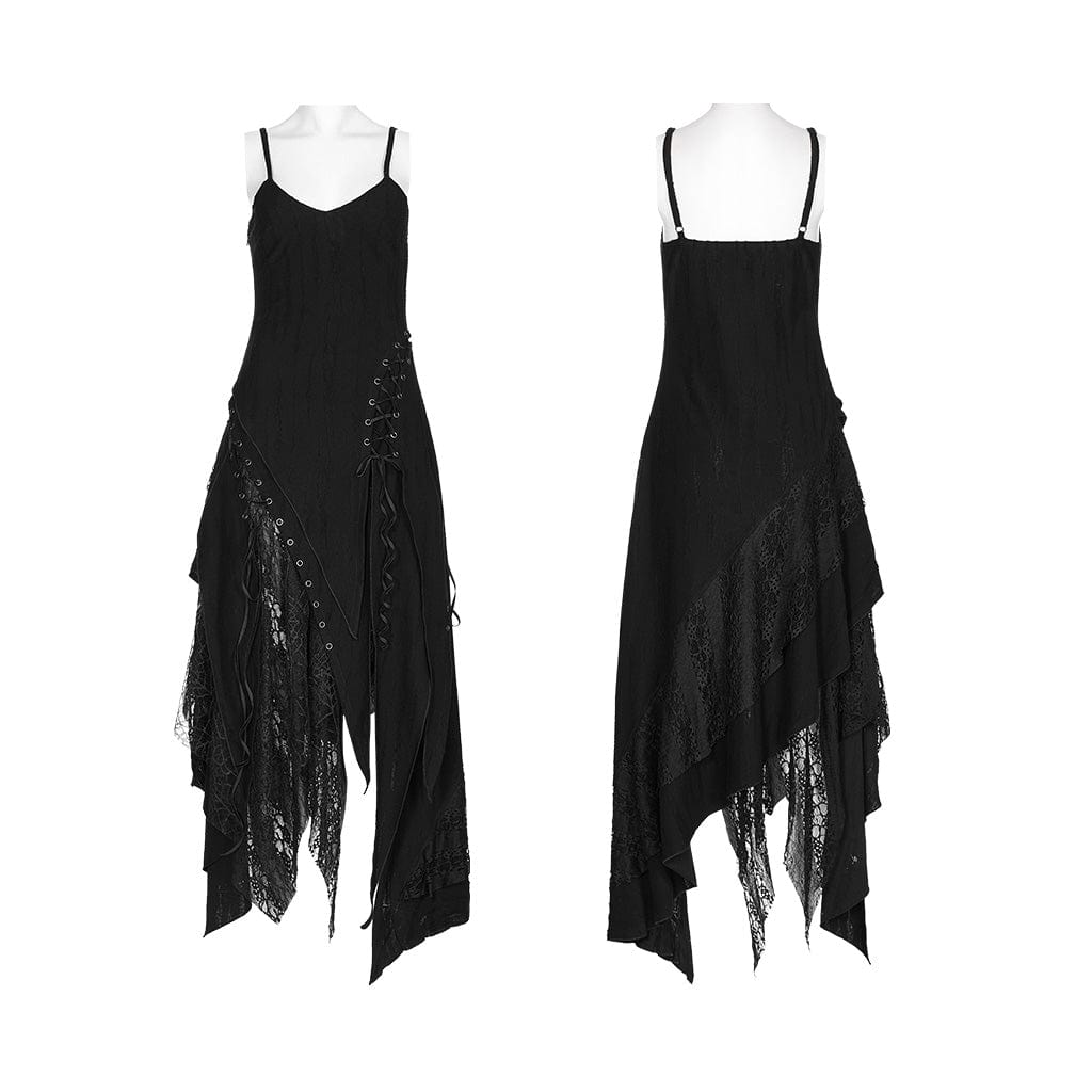 PUNK RAVE Women's Punk Irregular Mesh Splice Slip Dress