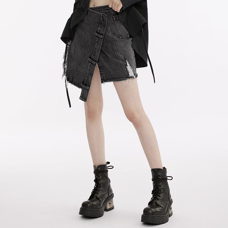 PUNK RAVE Women's Punk Irregular Unedged Split Skirt