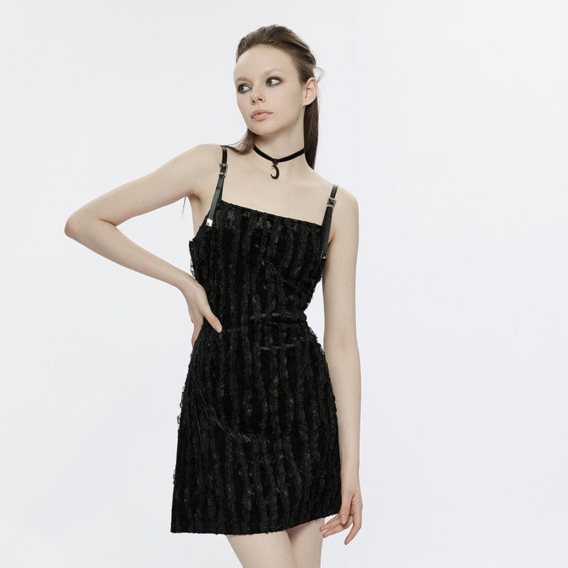 PUNK RAVE Women's Punk Lace Splice Velvet Slip Dress