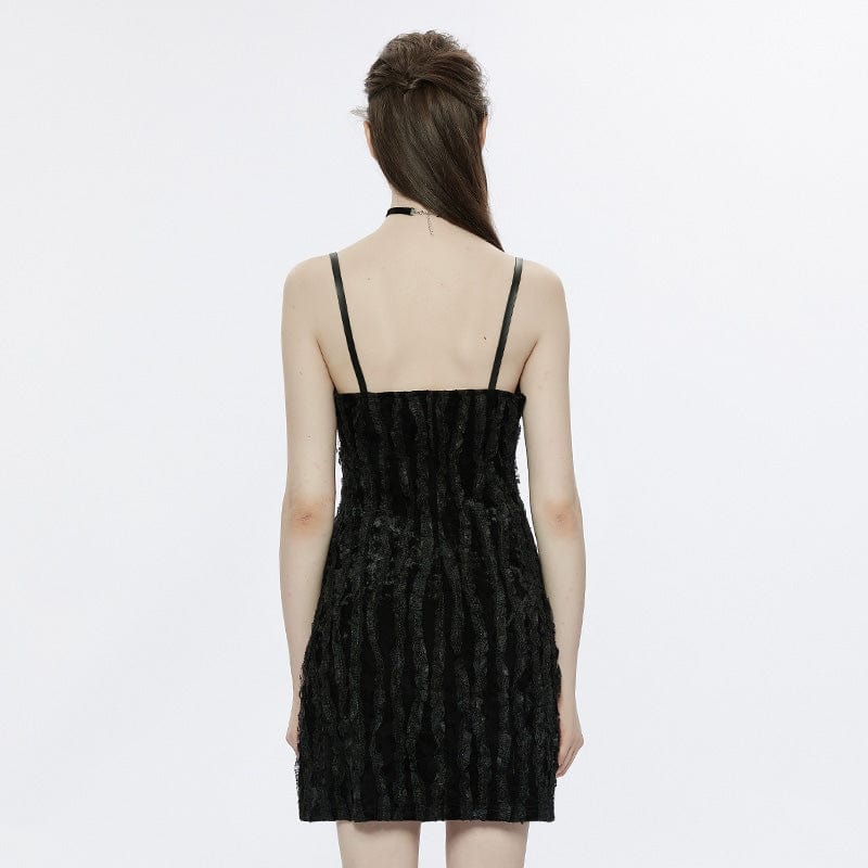 PUNK RAVE Women's Punk Lace Splice Velvet Slip Dress