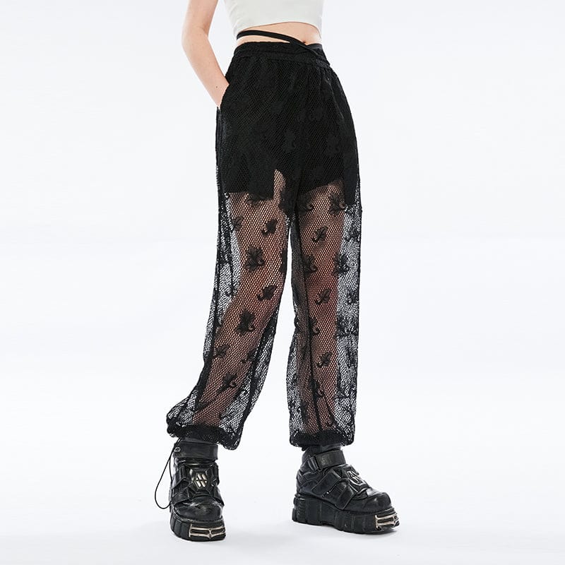 Punk Rave Women's Punk Mesh Sheer Harem Pants