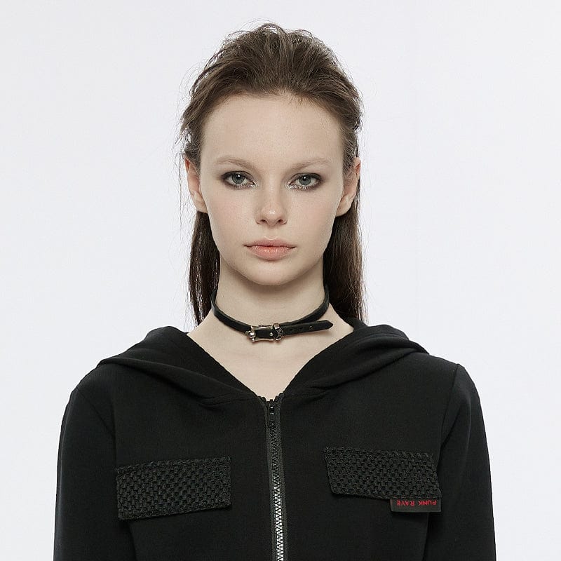 PUNK RAVE Women's Punk Mesh Splice Dress with Hood and Belt