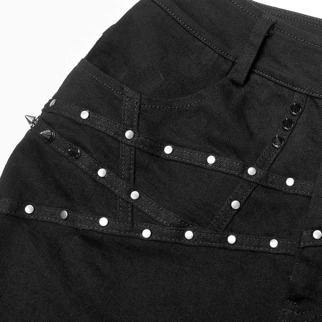 Punk Rave Women's Punk Mesh Splice Rivet Pants