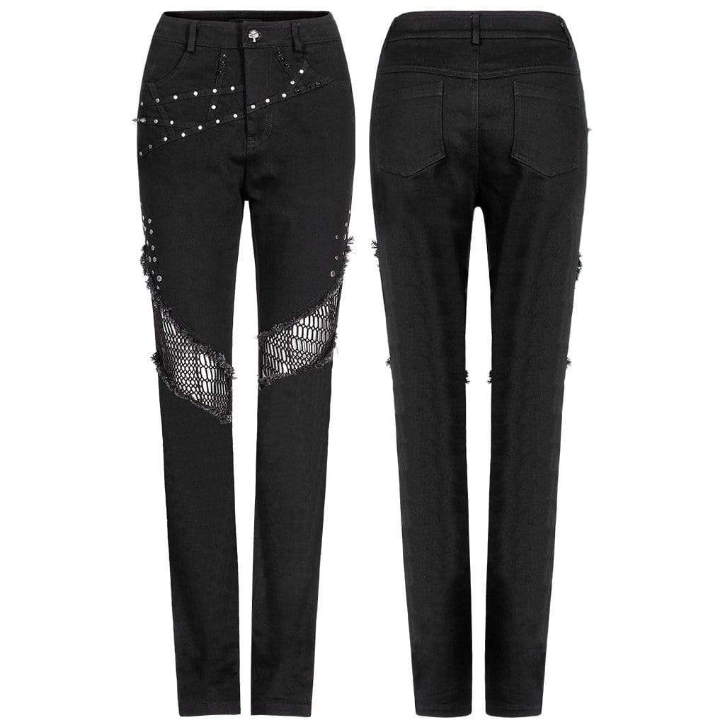 Punk Rave Women's Punk Mesh Splice Rivet Pants