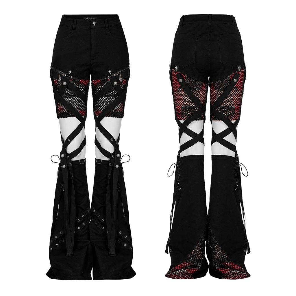 PUNK RAVE Women's Punk Mesh Splice Strap Detachable Pants