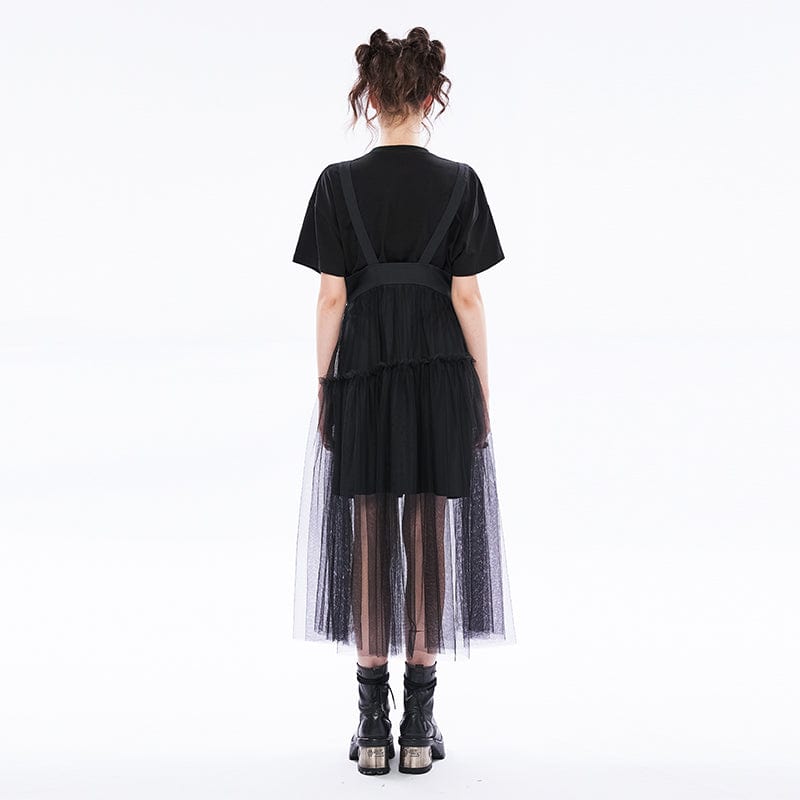 PUNK RAVE Women's Punk Mesh Splice Suspender Skirt