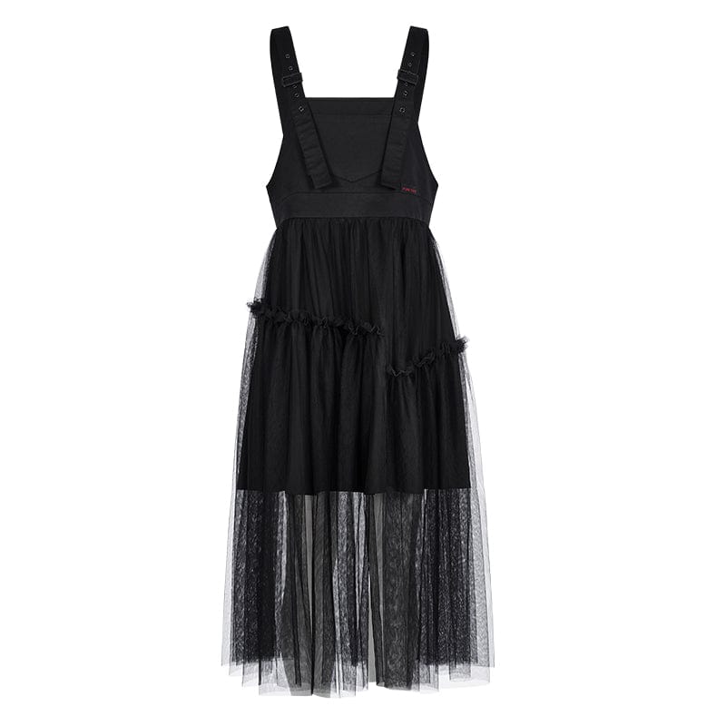 PUNK RAVE Women's Punk Mesh Splice Suspender Skirt