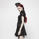 Women's Punk Military Turndown Collar Short Sleeve Black Shirt