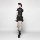 Women's Punk Military Turndown Collar Short Sleeve Black Shirt