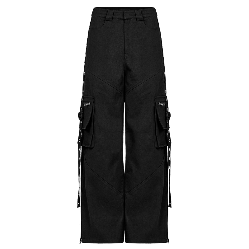 PUNK RAVE Women's Punk Multi-pocket Eyelets Straight Pants