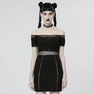 PUNK RAVE Women's Punk Off Shoulder Mesh Splice Dress
