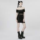 PUNK RAVE Women's Punk Off Shoulder Mesh Splice Dress