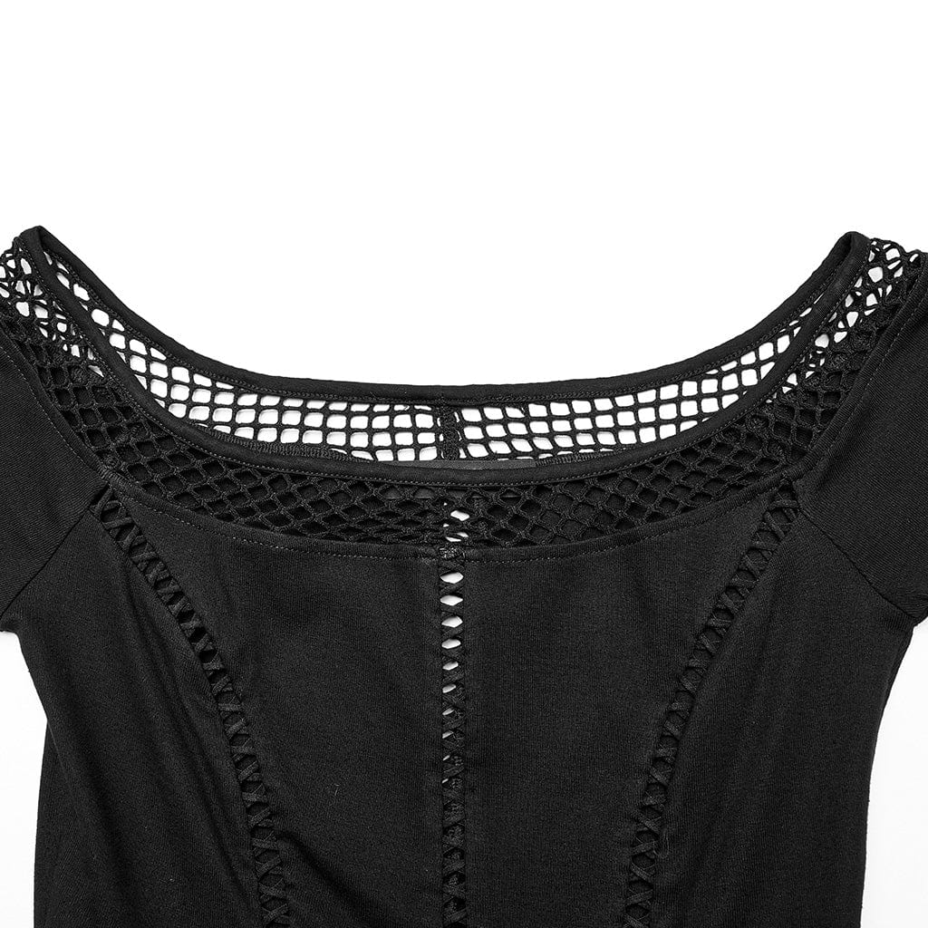 PUNK RAVE Women's Punk Off Shoulder Mesh Splice Dress